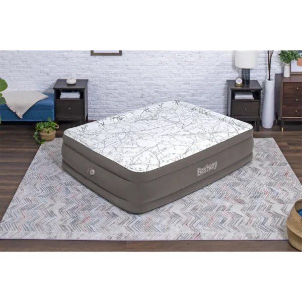 Bestway Tritech Cushify Top Air Mattress Queen with Built-in AC Pump and Antimicrobial Coating 2.03 m x 1.52 m x 46 cm