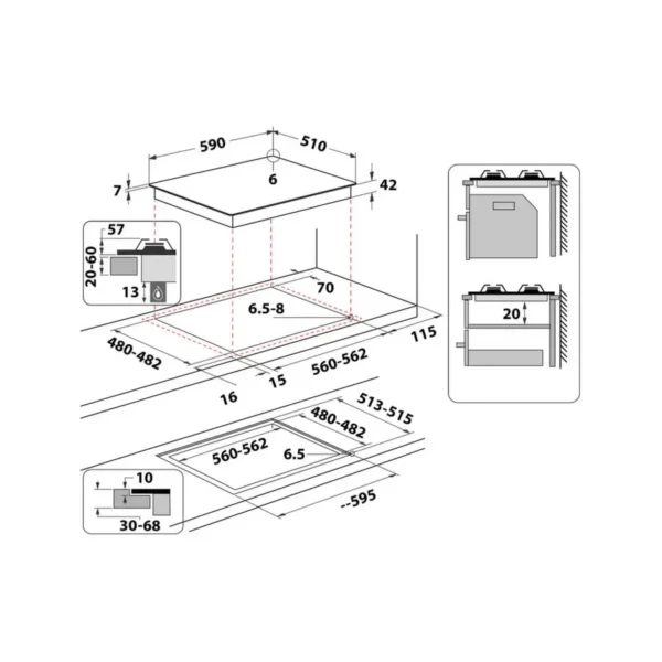 Whirlpool GOA 6423/NB Black Built-in 60 cm Gas 4 zone(s)