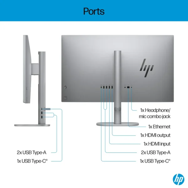 HP OmniStudio X 27-cs0000na Intel Core Ultra 7 155H 68.6 cm (27″) 3840 x 2160 pixels All-in-One PC 32 GB DDR5-SDRAM 2 TB SSD Windows 11 Home Wi-Fi 7 (802.11be) AI PC Silver