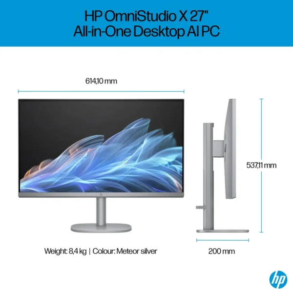 HP OmniStudio X 27-cs0000na Intel Core Ultra 7 155H 68.6 cm (27″) 3840 x 2160 pixels All-in-One PC 32 GB DDR5-SDRAM 2 TB SSD Windows 11 Home Wi-Fi 7 (802.11be) AI PC Silver