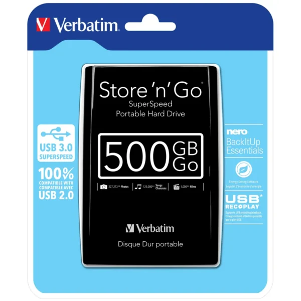 Verbatim Store ‘n’ Go USB 3.0 Portable Hard Drive 500GB Black