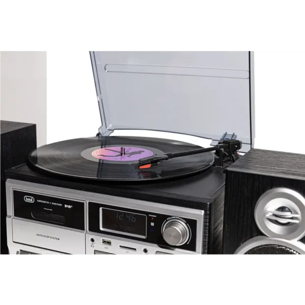 Trevi DAB+ STEREO TURNTABLE 25W WIRELESS USB SD AUX-IN CASSETTE ENCODING TT 1072 DAB BLACK