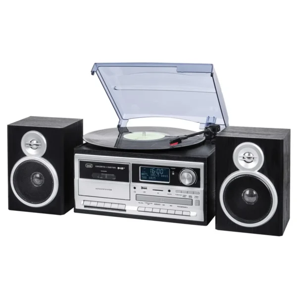 Trevi DAB+ STEREO TURNTABLE 25W WIRELESS USB SD AUX-IN CASSETTE ENCODING TT 1072 DAB BLACK