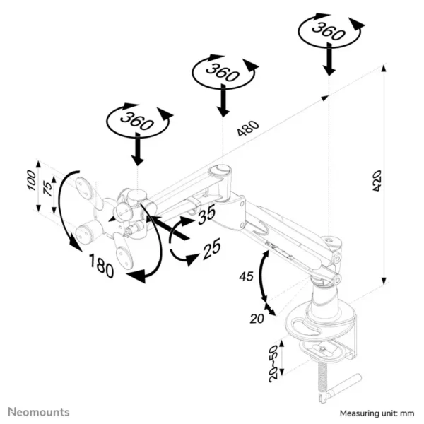 Neomounts FPMA-D940 Monitor arm 10-30″ – gas spring