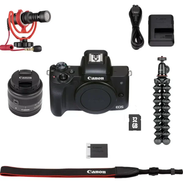 Canon EOS M50 Mark II + EF-M 15-45mm IS STM + Vlogger Kit MILC 24.1 MP CMOS 6000 x 4000 pixels Black