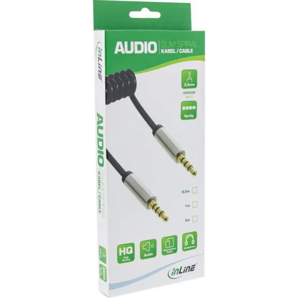 InLine Slim Audio Spiral Cable 3.5mm male / male 4-pin Stereo 1m