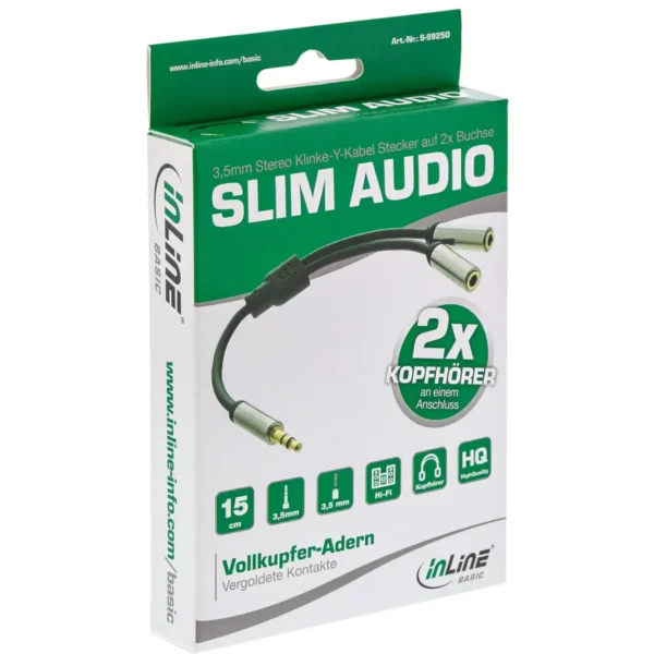 InLine S-99250 audio cable 0.15 m 3.5mm 2 x 3.5mm Black, Silver