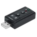 Manhattan USB-A Sound Adapter, USB-A to 3.5mm Mic-in and Audio-Out ports, 480 Mbps (USB 2.0), 7.1-Channel Virtual 3D Surround Sound, Internal Amplifier and Volume Controls, Hi-Speed USB, Three Year Warranty, Equivalent to ICUSBAUDIO7.