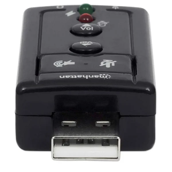 Manhattan USB-A Sound Adapter, USB-A to 3.5mm Mic-in and Audio-Out ports, 480 Mbps (USB 2.0), 7.1-Channel Virtual 3D Surround Sound, Internal Amplifier and Volume Controls, Hi-Speed USB, Three Year Warranty, Equivalent to ICUSBAUDIO7.