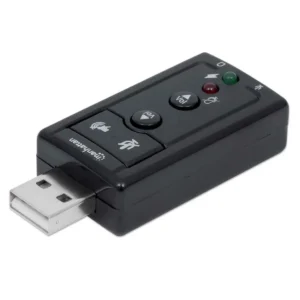 Manhattan USB-A Sound Adapter, USB-A to 3.5mm Mic-in and Audio-Out ports, 480 Mbps (USB 2.0), 7.1-Channel Virtual 3D Surround Sound, Internal Amplifier and Volume Controls, Hi-Speed USB, Three Year Warranty, Equivalent to ICUSBAUDIO7.