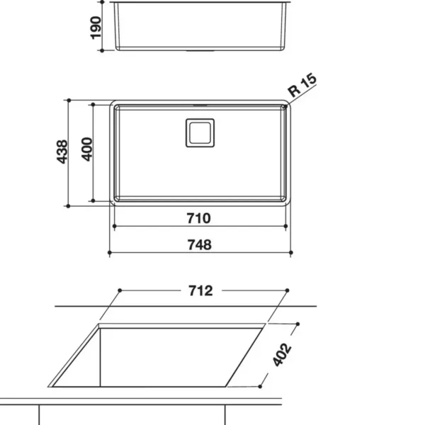 Whirlpool FSU 7140 IX Undermount sink Rectangular Stainless steel