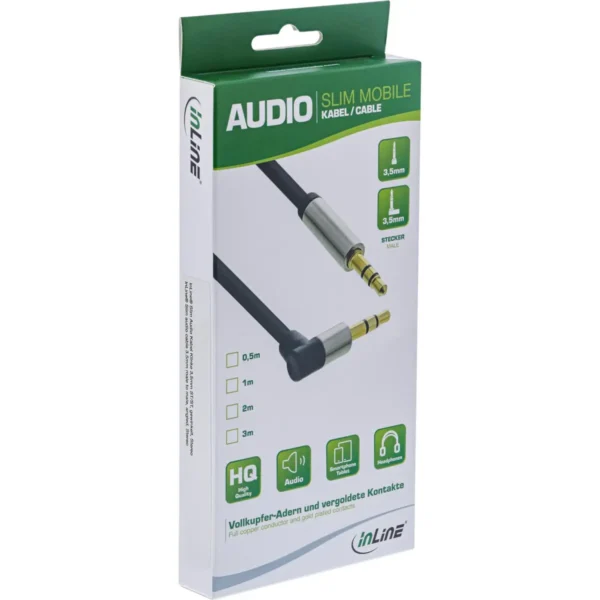 InLine Slim Audio Cable 3.5mm male / male angled Stereo 10m