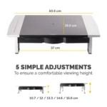 Fellowes Computer Monitor Stand with 5 Height Adjustments – Office Suites Monitor Riser with Storage Tray – Ergonomic Adjustable Monitor Stand for Computers – Max Weight 36KG/Max Size 28″ – Graphite