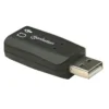 Manhattan USB-A Sound Adapter, USB-A to 3.5mm Mic-in and Audio-Out ports, 480 Mbps (USB 2.0), supports 3D and virtual 5.1 surround sound, Hi-Speed USB, Black, Three Year Warranty