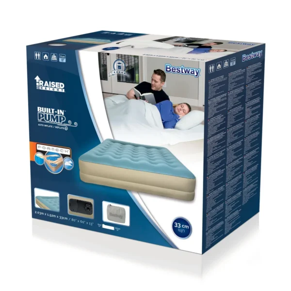 Bestway 80″ x 60″ x 13″/2.03m x 1.52m x 33cm Refined Fortech Airbed (Queen) with Built-in AC pump