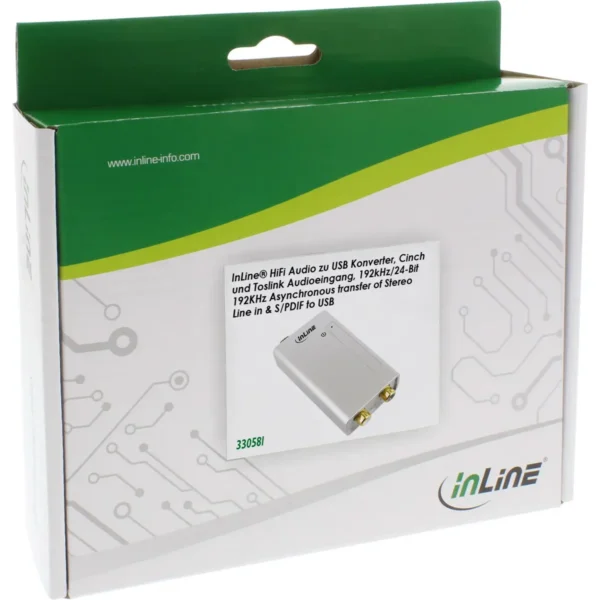 InLine HiFi Audio to USB Converter RCA and Toslink Audio Input 192kHz/24bit