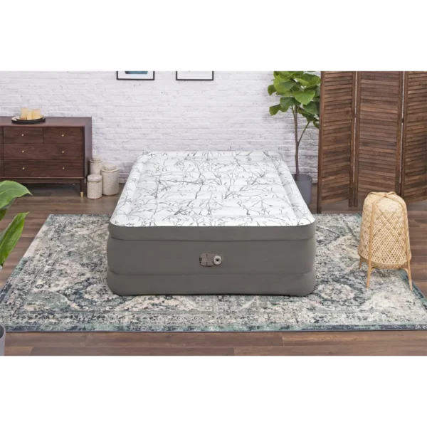 Bestway Tritech Fashion Flock Air Mattress Queen with Built-in AC Pump and Antimicrobial Coating 2.03 m x 1.52 m x 56 cm