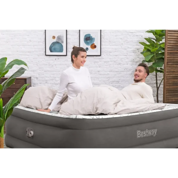 Bestway Tritech Fashion Flock Air Mattress Queen with Built-in AC Pump and Antimicrobial Coating 2.03 m x 1.52 m x 56 cm