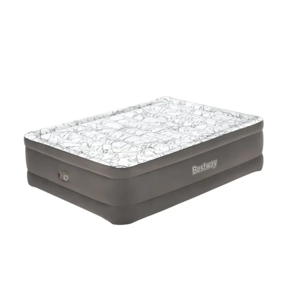 Bestway Tritech Fashion Flock Air Mattress Queen with Built-in AC Pump and Antimicrobial Coating 2.03 m x 1.52 m x 56 cm