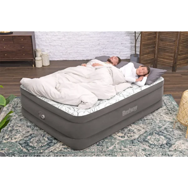 Bestway Tritech Fashion Flock Air Mattress Queen with Built-in AC Pump and Antimicrobial Coating 2.03 m x 1.52 m x 56 cm