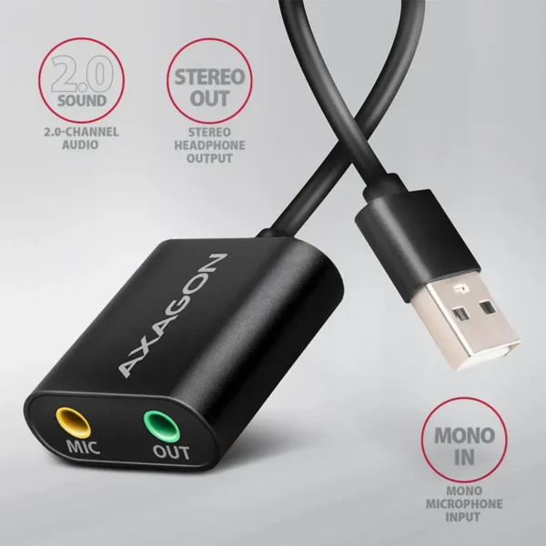 Axagon ADA-12 USB 2.0 Stereo Audio Mini-Adapter 15 cm Kabellänge – Kabel – Audio/Multimedia 2.0 channels