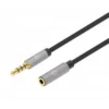 Manhattan Stereo Audio 3.5mm Extension Cable, 1m, Male/Female, Slim Design, Black/Silver, Premium with 24 karat gold plated contacts and pure oxygen-free copper (OFC) wire, Lifetime Warranty