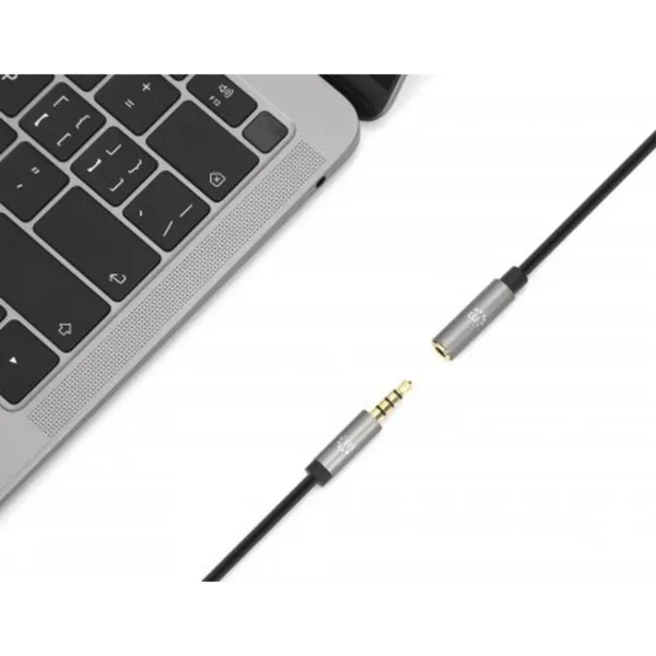 Manhattan Stereo Audio 3.5mm Extension Cable, 1m, Male/Female, Slim Design, Black/Silver, Premium with 24 karat gold plated contacts and pure oxygen-free copper (OFC) wire, Lifetime Warranty