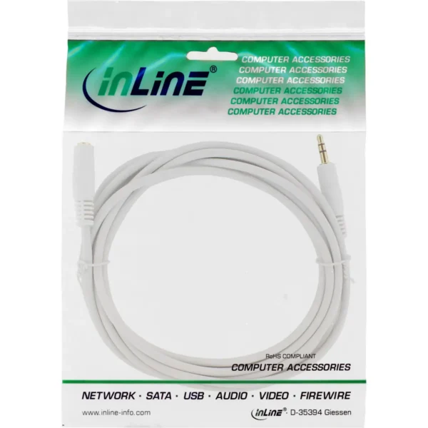 InLine Audio Cable, 3.5mm M/F, Stereo, white/gold 10m