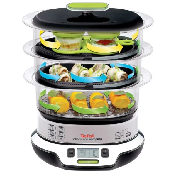 Tefal VS4003 steam cooker 3 basket(s) Freestanding 1800 W Black, Green, Metallic, Transparent