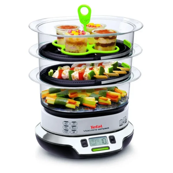 Tefal VS4003 steam cooker 3 basket(s) Freestanding 1800 W Black, Green, Metallic, Transparent