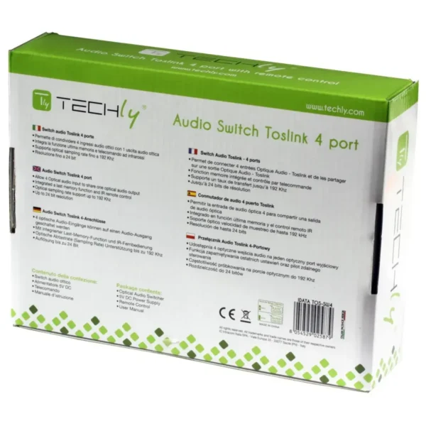 Techly Switch Audio Toslink 4 ports with IR Remote Control IDATA TOS-SW4