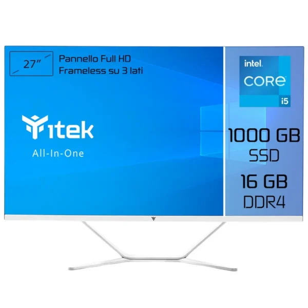 itek ITPCOAW27I516G10S All-in-One PC/workstation Intel® Core™ i5 i5-11400 68.6 cm (27″) 1920 x 1080 pixels 16 GB DDR4-SDRAM 1 TB SSD White