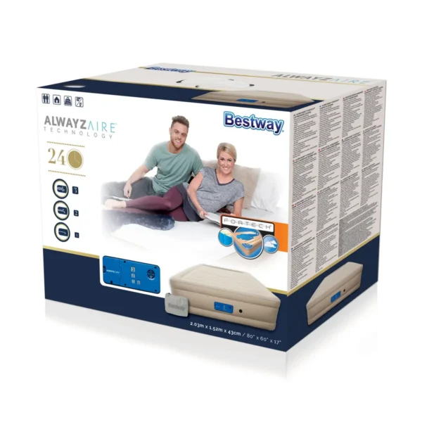 Bestway 80″ x 60″ x 17″/2.03 m x 1.52 m x 43 cm AlwayzAire Fortech Airbed (Queen)