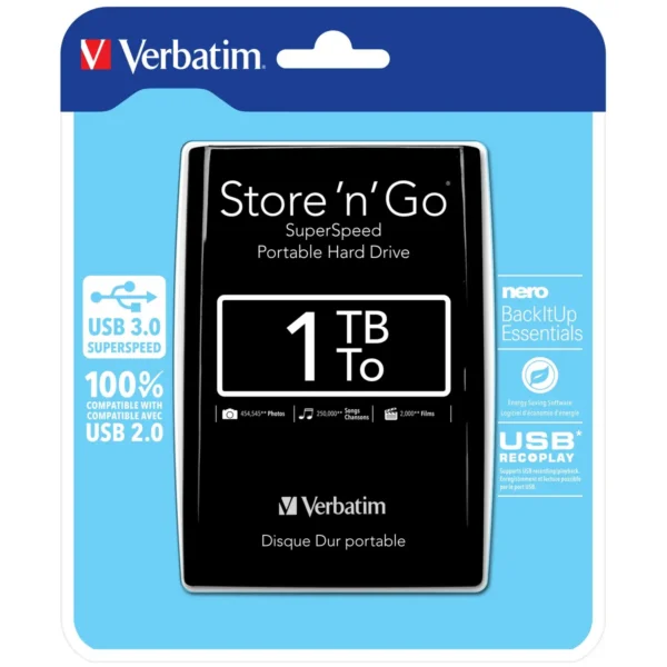 Verbatim Store ‘n’ Go USB 3.0 Portable Hard Drive 1TB Black