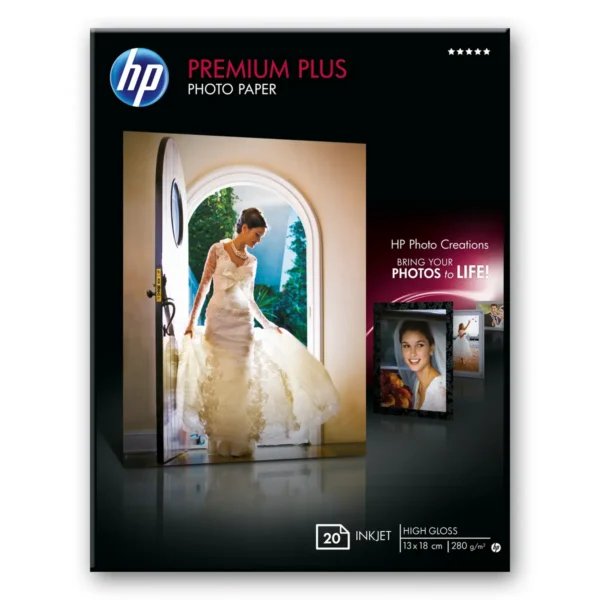 HP Premium Plus High-gloss Photo Paper-20 sht/13 x 18 cm borderless White