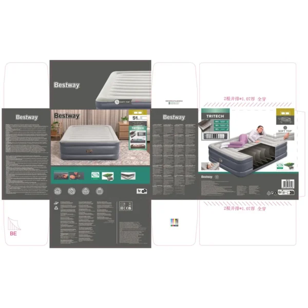 Bestway Tritech Air Mattress Queen with Built-in AC Pump and Antimicrobial Coating 2.03 m x 1.52 m x 51 cm