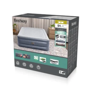 Bestway Tritech Air Mattress Queen with Built-in AC Pump and Antimicrobial Coating 2.03 m x 1.52 m x 51 cm
