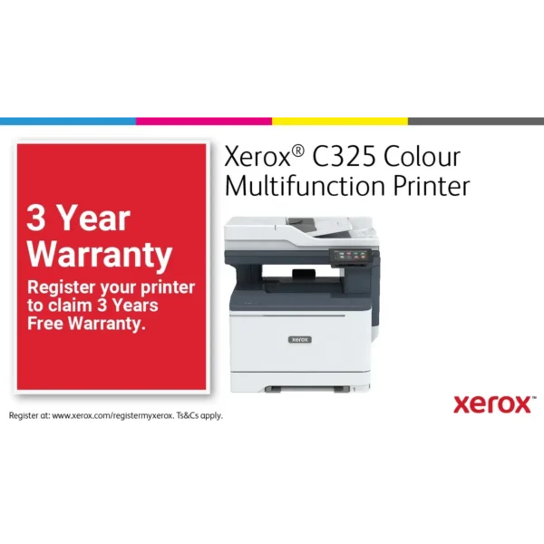 Xerox C325 A4 33ppm Wireless Duplex Copy/Print/Scan/Fax PS3 PCL5e/6 2 Trays Total 251 Sheets