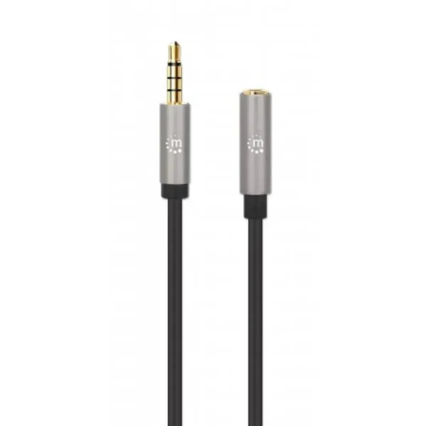 Manhattan Stereo Audio 3.5mm Extension Cable, 5m, Male/Female, Slim Design, Black/Silver, Premium with 24 karat gold plated contacts and pure oxygen-free copper (OFC) wire, Lifetime Warranty
