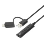 Manhattan USB-C & USB-A to 3.5 mm Stereo Audio Aux Adapter Cable, 2-in-1, Male to Female, Cable 1m, Supports a Headset’s Mic and Audio Function, CTIA Standard, Volume and Mute Control, Black