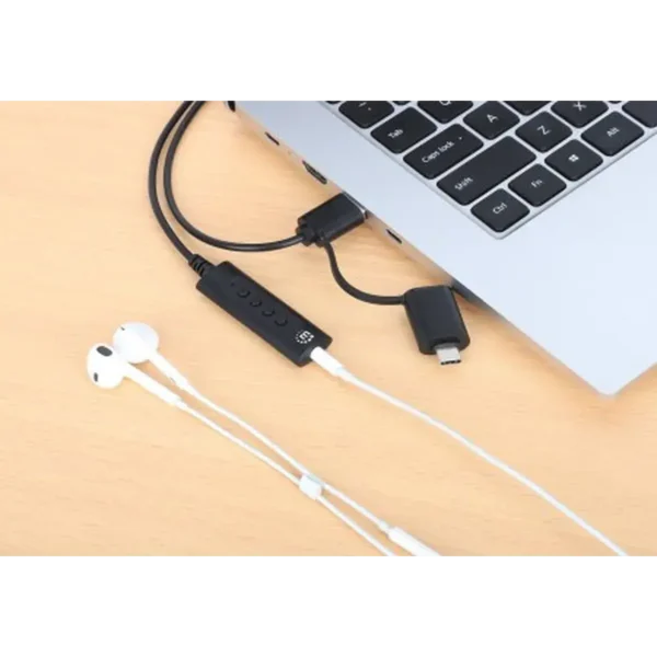 Manhattan USB-C & USB-A to 3.5 mm Stereo Audio Aux Adapter Cable, 2-in-1, Male to Female, Cable 1m, Supports a Headset’s Mic and Audio Function, CTIA Standard, Volume and Mute Control, Black
