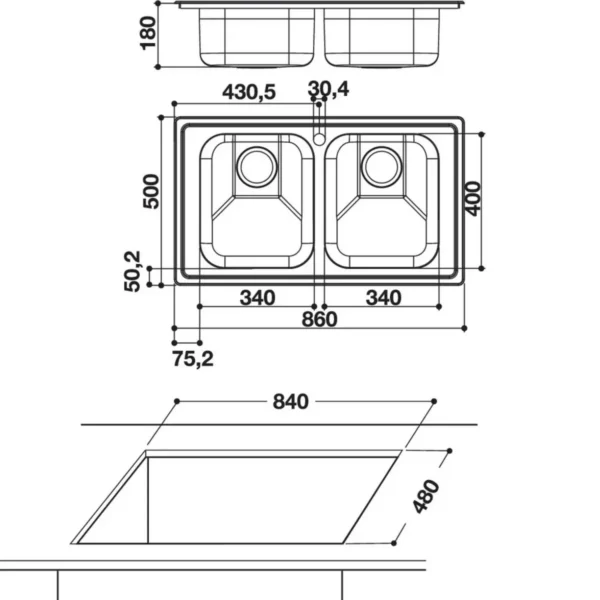 Whirlpool AM 8652 IX Top-mounted sink Rectangular Stainless steel