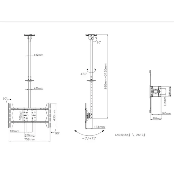 Multibrackets M Public Ceilingmount Large Single Black 3000