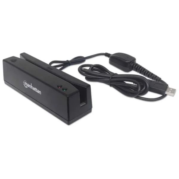 Manhattan USB-A Magnetic Strip Card Reader, Triple Track Reader, Keyboard Wedge Decoder, Cable 1.5m, Black, Three Year Warranty