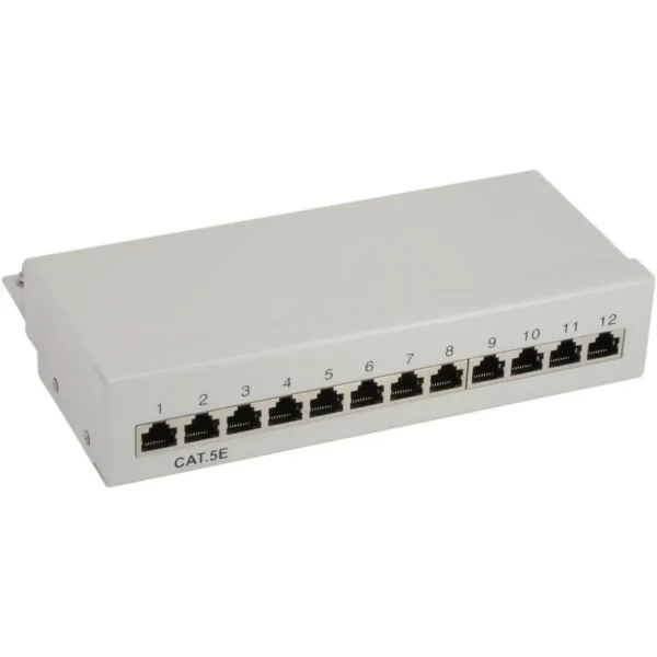 InLine Patch Panel Cat.5e table / wall assembly 12 Port light grey RAL7035