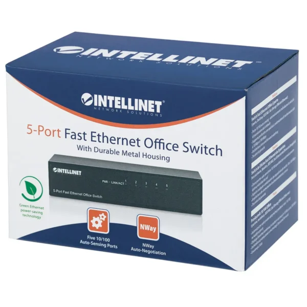 Intellinet 5-Port Fast Ethernet Office Switch, Desktop Size, Metal, IEEE 802.3az (Energy Efficient Ethernet)