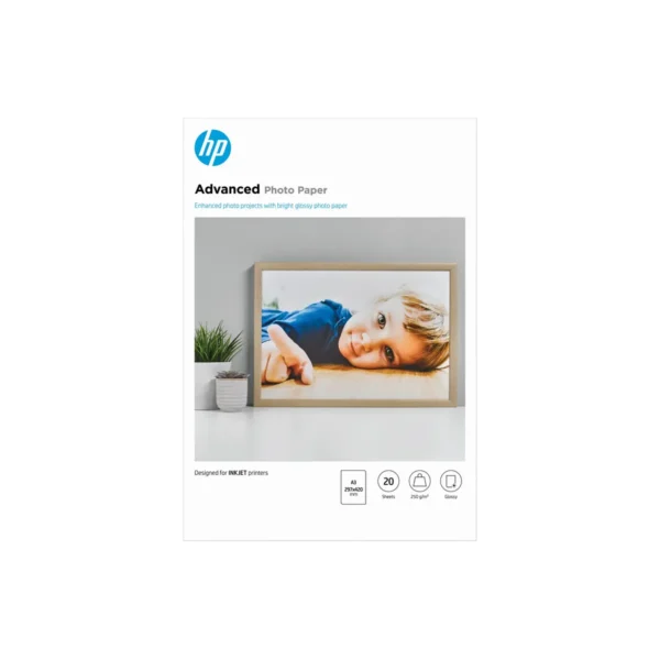HP Advanced Photo Paper, Glossy, 250 g/m2, A3 (297 x 420 mm), 20 sheets