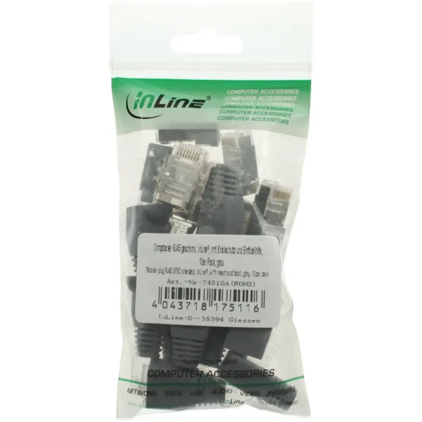 InLine Crimp Connector RJ45 8P8C shielded w. threader+bend protection, grey