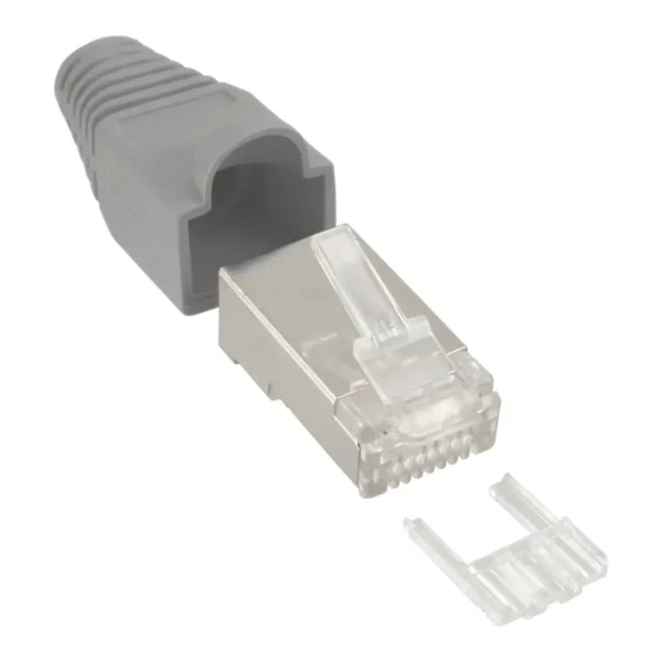 InLine Crimp Connector RJ45 8P8C shielded w. threader+bend protection, grey