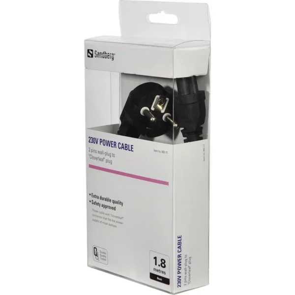 Sandberg 230V PC power cable. 2 pins to cloverleaf 1.8M